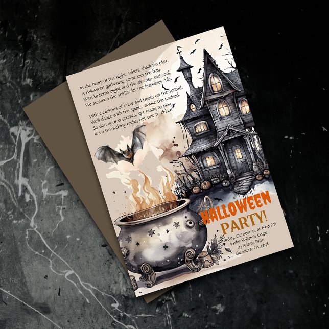 Mansión Embrujada | Invitación del Caldero Malvado (Elevate your upcoming event with uniquely spooky and captivatingly designed Halloween invitations!)