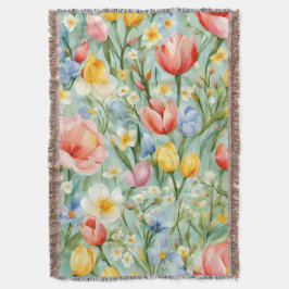 Manta С campo floral de primavera lleno de color. Pintur