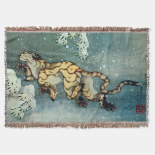 Manta 雪中虎図, tigre en la nieve, Hokusai, arte del 北斎