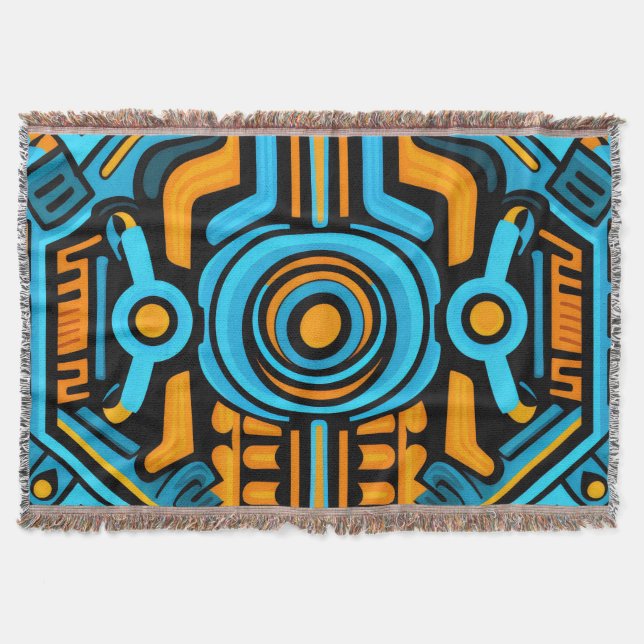 Manta 155 patrones simétricos azul y naranja (Anverso)