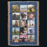 Manta 15 Collage de fotos cuadrado Keepsake Blue<br><div class="desc">El collage de fotos de diseño cuadrado arroja manta perfecta para tus fotos de instagram, con marcos rojos. ¡Hace un lindo regalo para los navidades o un placer para un niño que va a la universidad! Hay más colores disponibles en mi tienda. —plantilla de fotos de plantilla de: https://unsplash.com/@thepootphotographer https://unsplash.com/@goodmood77...</div>