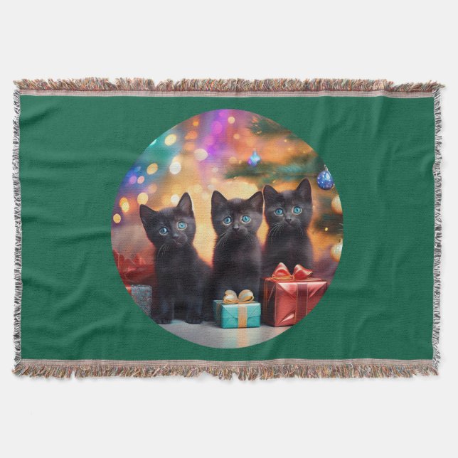Manta 3 escena de Navidades de gatitos negros de ojos az (Anverso)