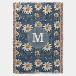 Manta 3D Daisy Embroidery Denim Custom Blanket 