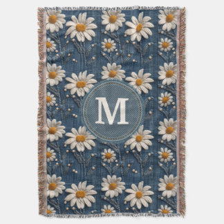Manta 3D Daisy Embroidery Denim Custom Blanket 