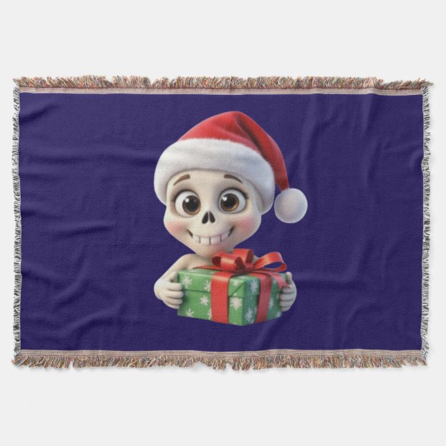 Manta 3D Disney Cartoon Santa Skull Holding a Gift (Anverso)