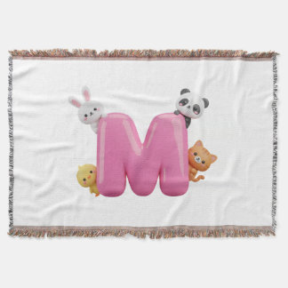 Manta 3D Pink Letter M Baby Blanket with Animals
