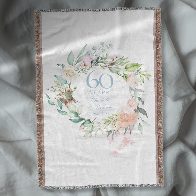 Manta 60.º Aniversario del Boda del Diamante Floral Garl (60th Diamond Wedding Anniversary Floral Garland Throw Blanket)