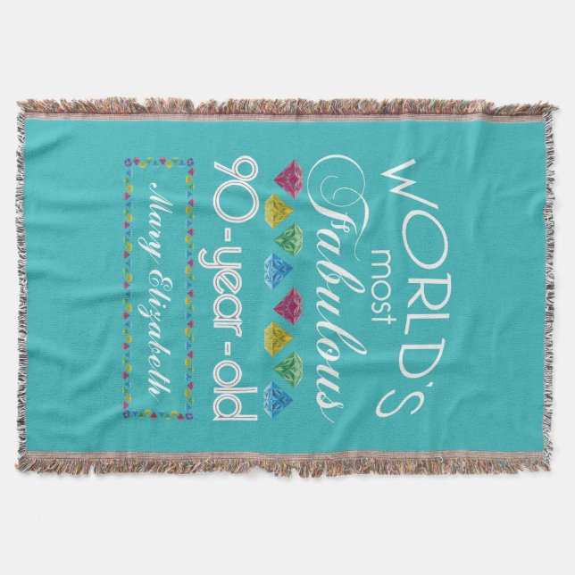 Manta 90º cumpleaños más fabulosa Gema color turquesa (Anverso)