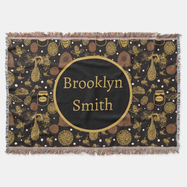 Manta Abeja de miel virgen personalizada negra (Anverso)