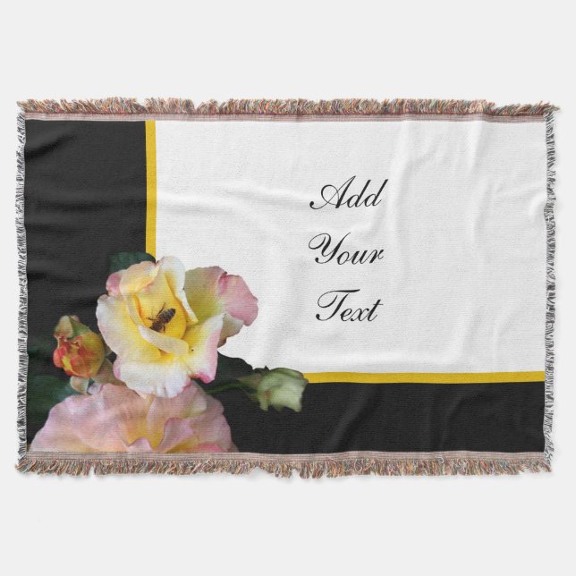 Manta Abejas con flores de rosas amarillas rosas (Anverso)