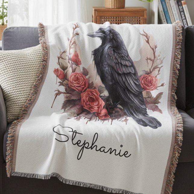 Manta Academia Oscura Cuervo Misterioso (Gothic Raven and Roses blanket)