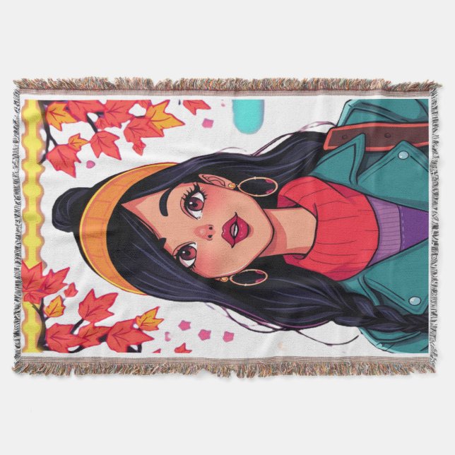 Manta acogedora de Sherpa – Arte de chica otoñal,  (Anverso)