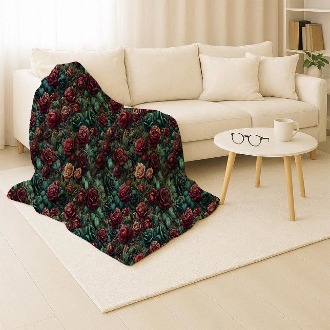 Manta Acogedora Sherpa de Oro Teal con Rosa Modern (Art Nouveau Rose Teal Gold Cozy Sherpa Blanket)