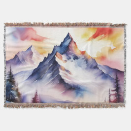 Manta Acuarela de montañas cubiertas de nieve bajo cielo