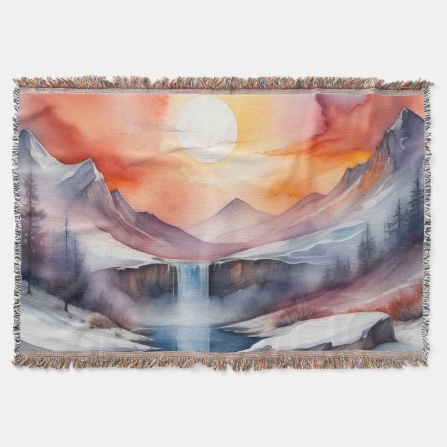 Manta Acuarela de montañas cubiertas de nieve bajo la pu (Anverso)