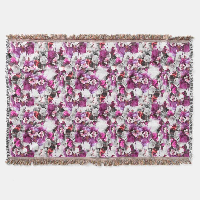 Manta Acuarela floral - Diseño abstracto rosa y blanco (Anverso)