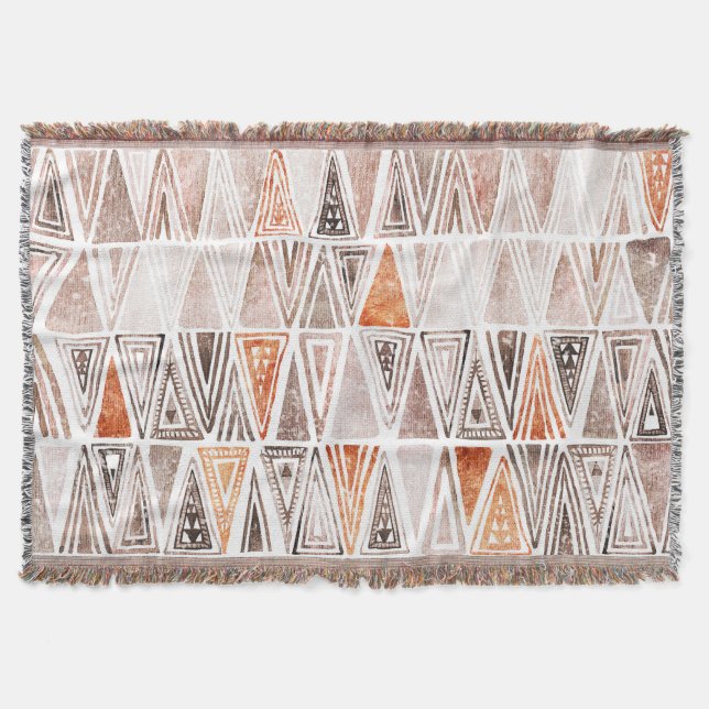 Manta Acuarela Pastel Terracota Triángulos Tribales (Anverso)