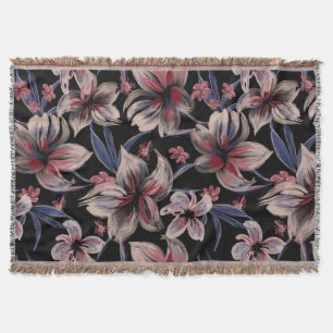Manta Acuarelas Crimson Floral sobre negro