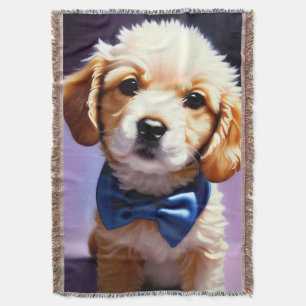 Manta Adorable Cachorro Fluffy con Azulejos de Bow Azul