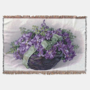 Manta Afgano de la cesta de las violetas del vintage