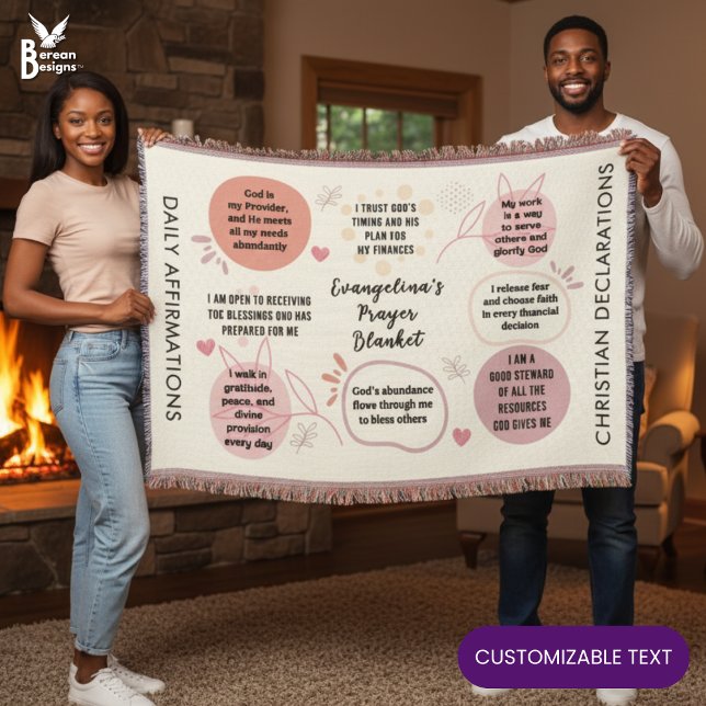 Manta Afirmaciones Diarias Personalizadas Versículo de l (Personalized Christian Daily Affirmations Prayer Blanket with faith declarations and custom text)