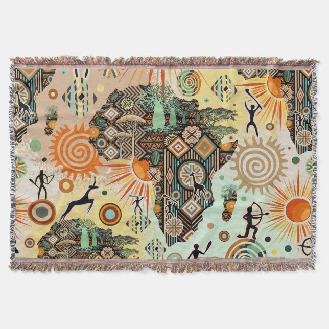 Manta Africa Map Decorative Tribal Elements Pattern (Anverso)