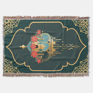 Manta Alfombra Mihrab Geométrica Dorada Teal para el Hog