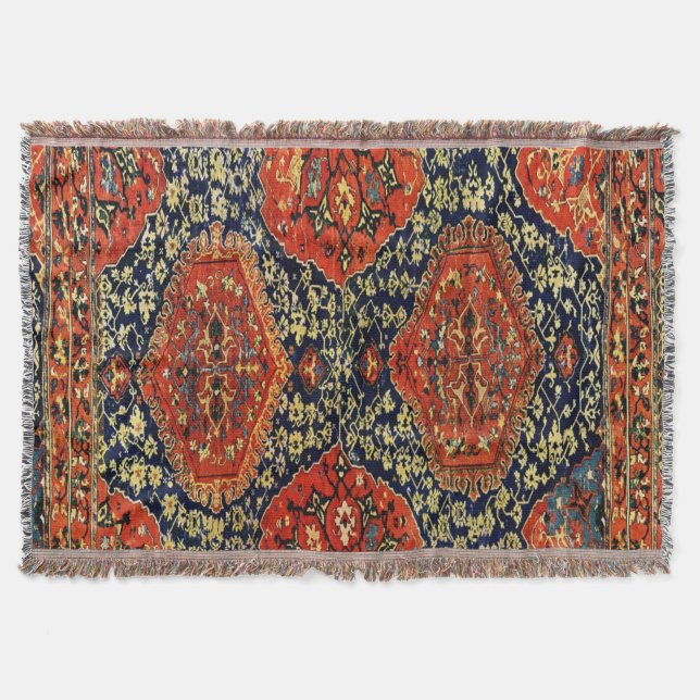 Manta Alfombra oriental en azul y naranja (Anverso)
