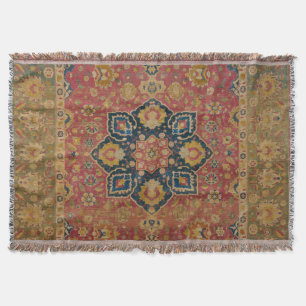 Manta Alfombra Persa Asiática de Kashan de Oro Rojo