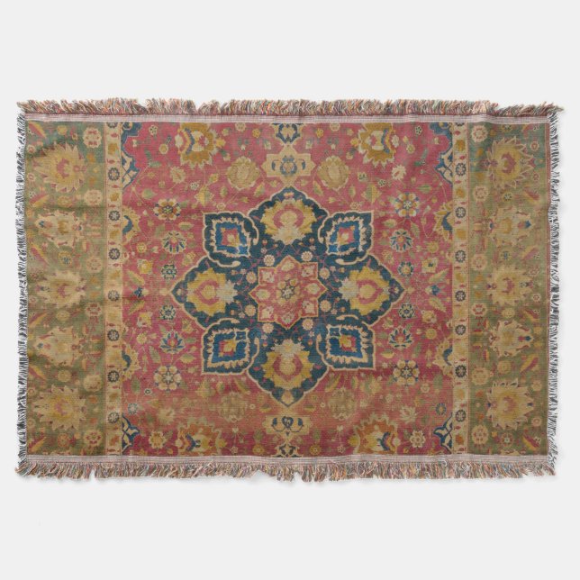 Manta Alfombra Persa Asiática de Kashan de Oro Rojo (Anverso)