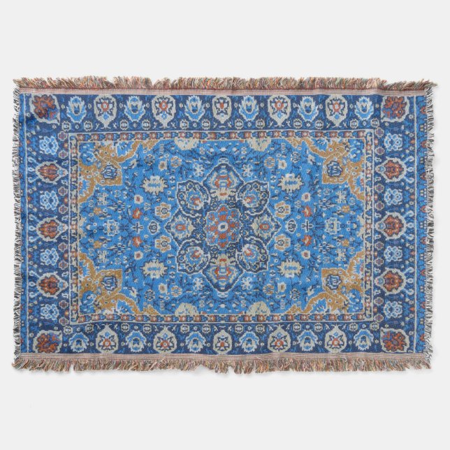 Manta Alfombra persa oriental azul turca antigua (Anverso)
