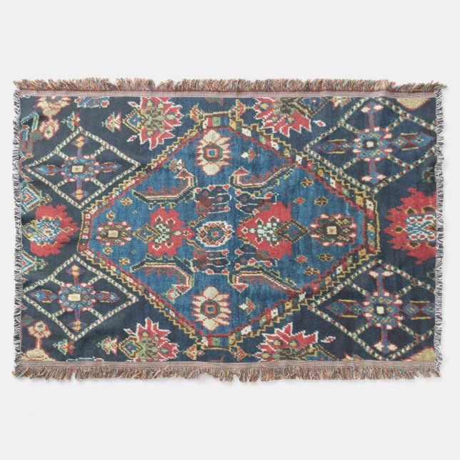 Manta Alfombra Persa Turca Antigua Oriental Azul (Anverso)
