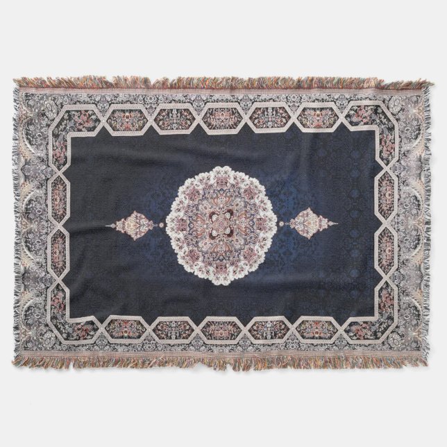 Manta Alfombra Persa Turca Azul Antigua (Anverso)