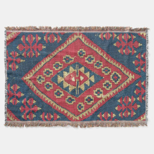 Manta Alfombra Turca Kilim Tapete Antiguo Rojo Azul