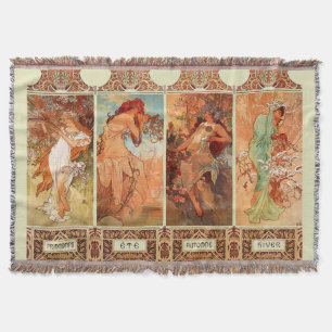 Manta Alfonso Mucha arte Nouveau de cuatro estaciones