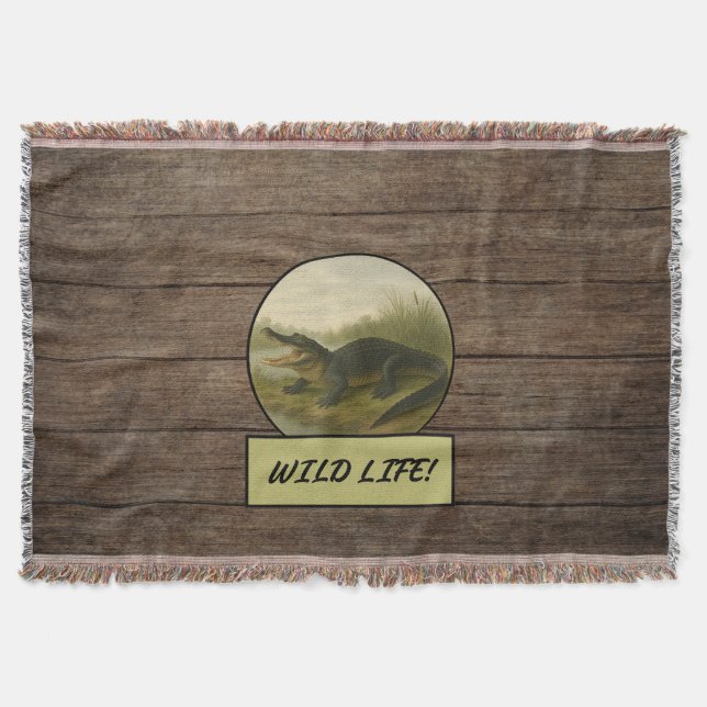 Manta Alligator Dark Wood Throw Blanket (Anverso)