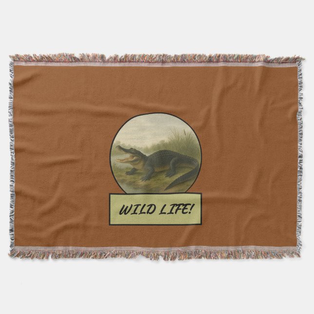 Manta Alligator Saddle Brown Throw Blanket (Anverso)