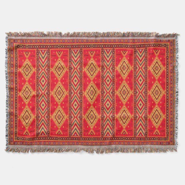 Manta Amanecer marroquí: Elegancia geométrica de Boho (Anverso)