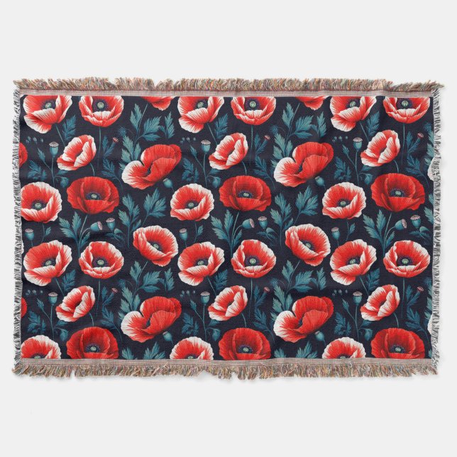 Manta Amapolas Rojas con Follaje Verde (Anverso)