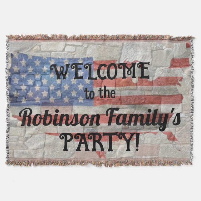 Manta American Patriotic Map Flag Wall Calligraphy Texto (Anverso)