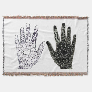 Manta Amistad Manos decorativas en blanco y negro