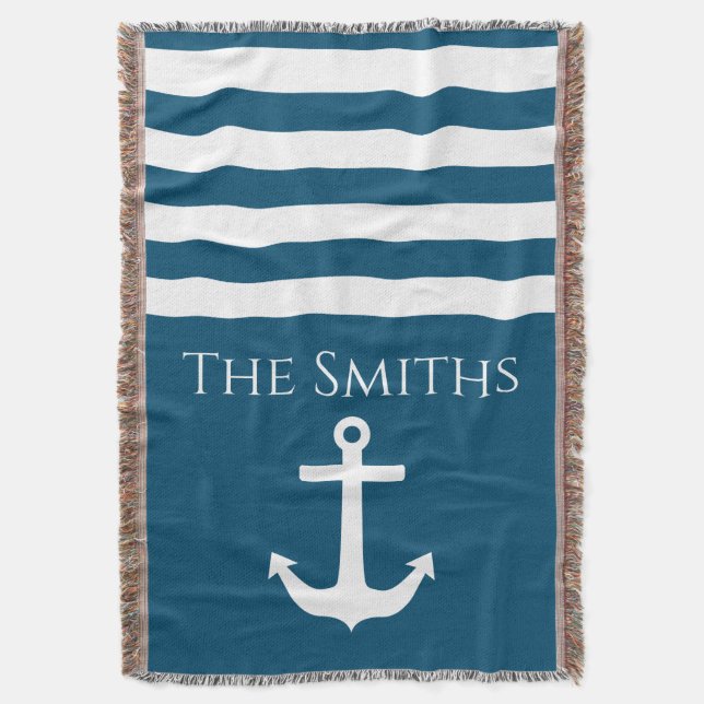 Manta Anclaje minimalista y franjas Náuticas (Frente vertical)