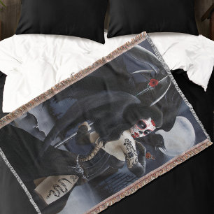 Manta Ángel oscuro gótico Muerte Fantasía Calavera azúca