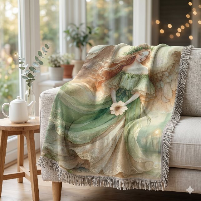 Manta Ángel Serenidad Trébol (Clover Serenity Angel Throw Blanket)