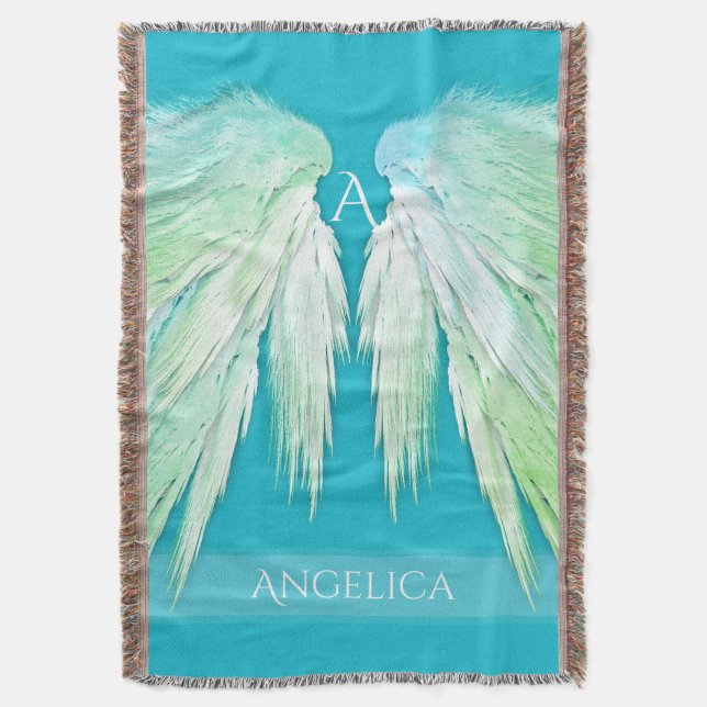 Manta ANGEL WINGS Monograma Nombre Ombre fresco (Frente vertical)