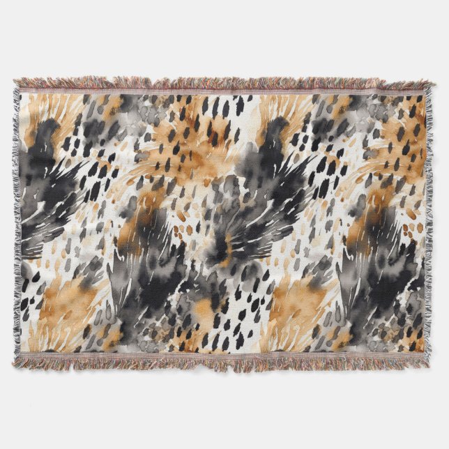 Manta Animal de leopardo negro de crema blanca (Anverso)