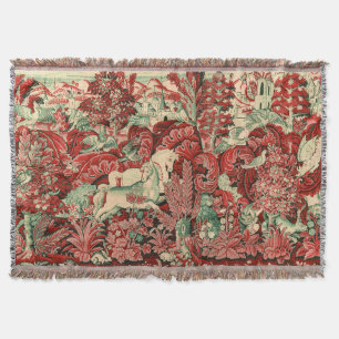 Manta ANIMALES DE FANTASÍA, CABALLOS, Flora Verde Roja D