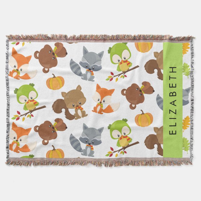 Manta Animales de Woodland, Animales Forestales, Tu Nomb (Anverso)