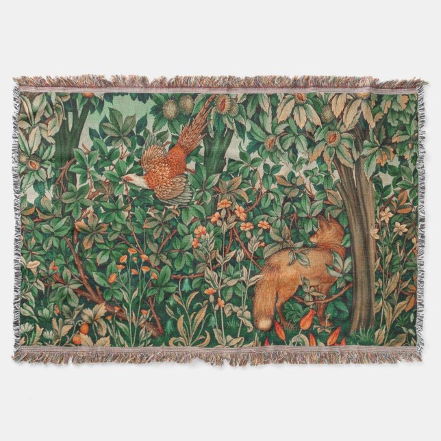 Manta ANIMALES FORESTALES Pheasant, Floral verde Fox roj (Anverso)
