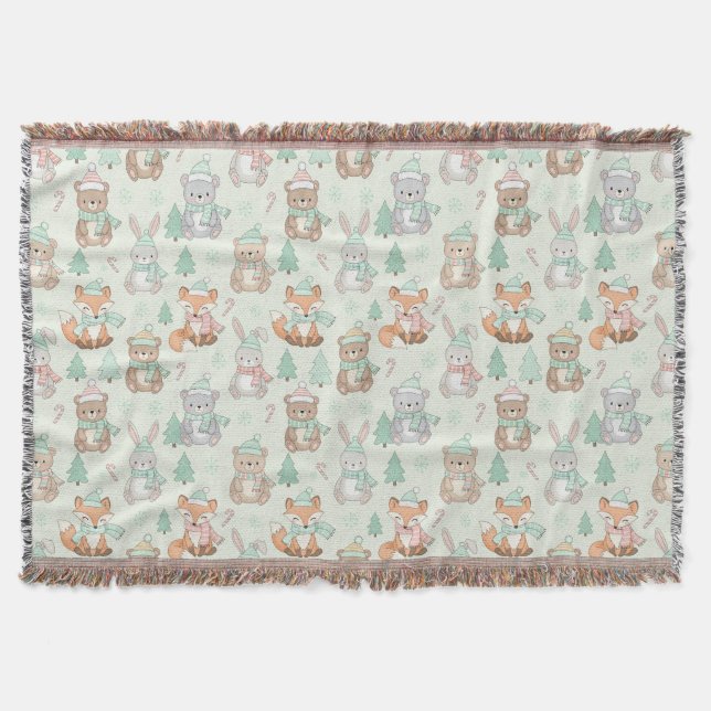 Manta Animales Navideños Adorables Patrón Continuo (Anverso)